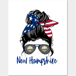 New Hampshire girl Messy bun , American Girl , New Hampshire Flag Posters and Art